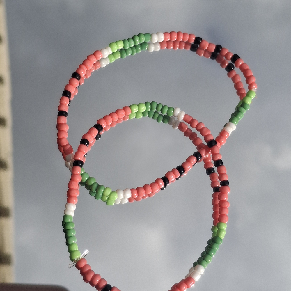 Colorful Pink, Green & White Seed Bead Stretch Bracelet